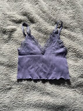 Purple Ribbed Lace Trim Cami Crop Top